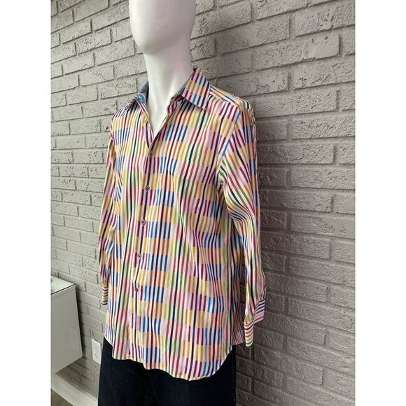 Riscatto Men Multicolored Striped Long Sleeve Woven Dress Shirt Size XL - Picture 2 of 8